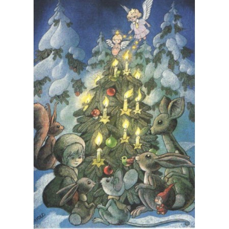 HJELM Förlag Um den Weihnachtsbaum - Postkarte - Illustration:  Hans Arnold